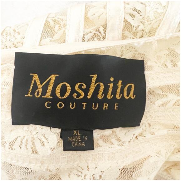 Moshita Couture Vintage Lace & Satin Bolero Cropped Sized XL Cream Wedding - Picture 8 of 9